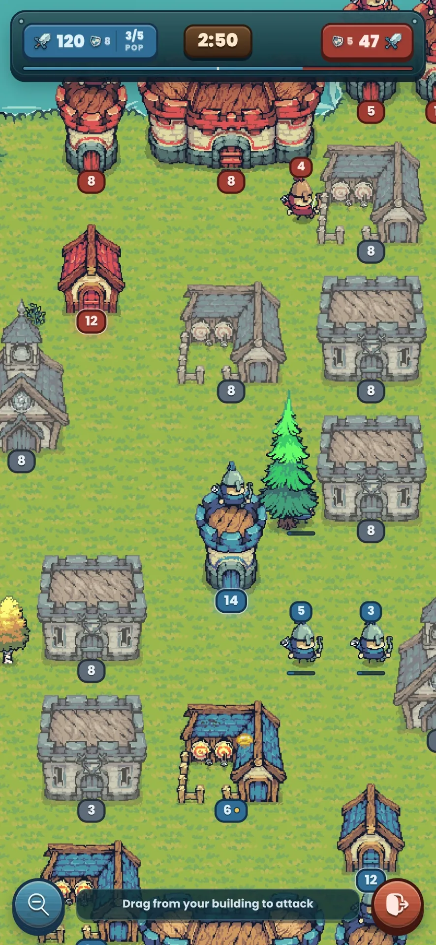 Two standing units of warriors on open ground between the castles
