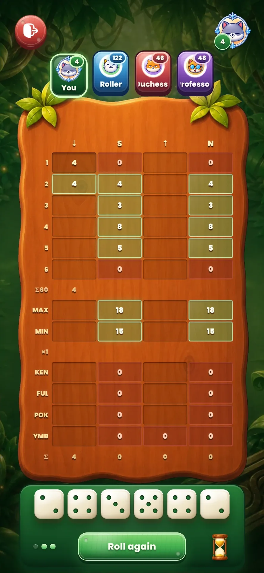 A Jungle Jamb sheet filling up mid-match, with a roll still to spend